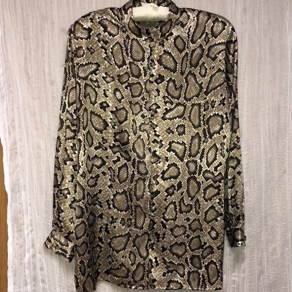 Vintage XL Christie & Jill Snake Skin Long Sleeve Blouse - Picture 1 of 16
